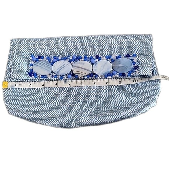 Beatriz Sanchez Handmade Certified Embellished Clutch bag Blue Stones Beads OOAK - Picture 5 of 14
